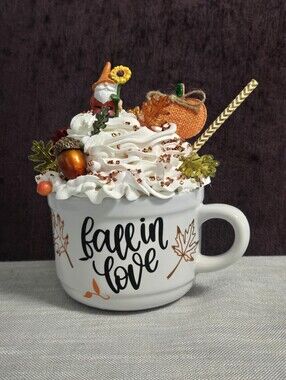 Fall in Love Ceramic Mug with Autumn Orange Accent Decorations